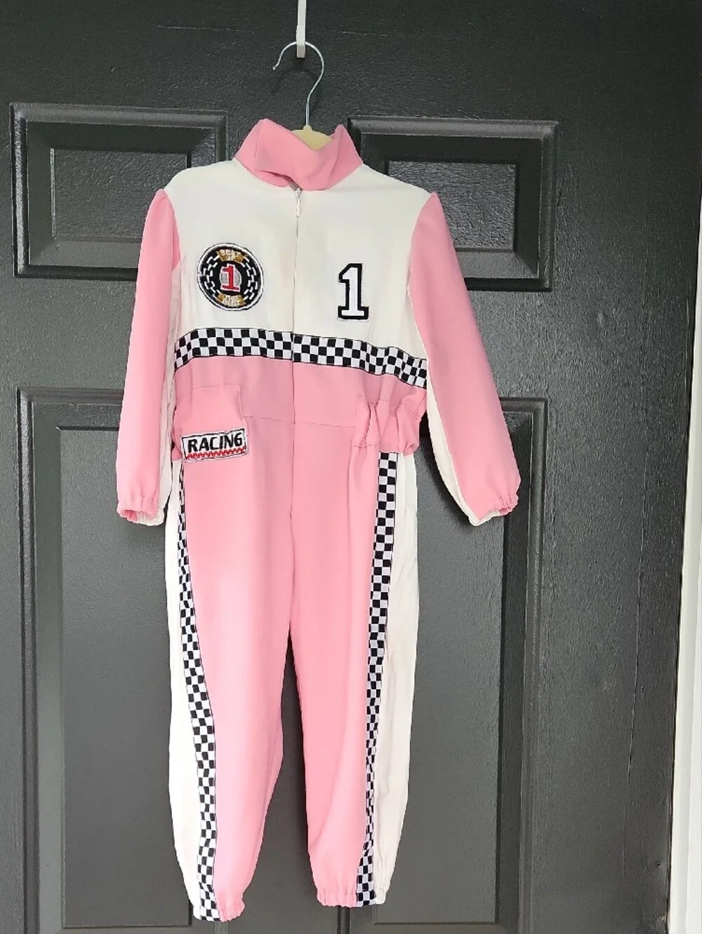 Girls 3T Racing One-Piece Jumpsuit in Pink and White Halloween